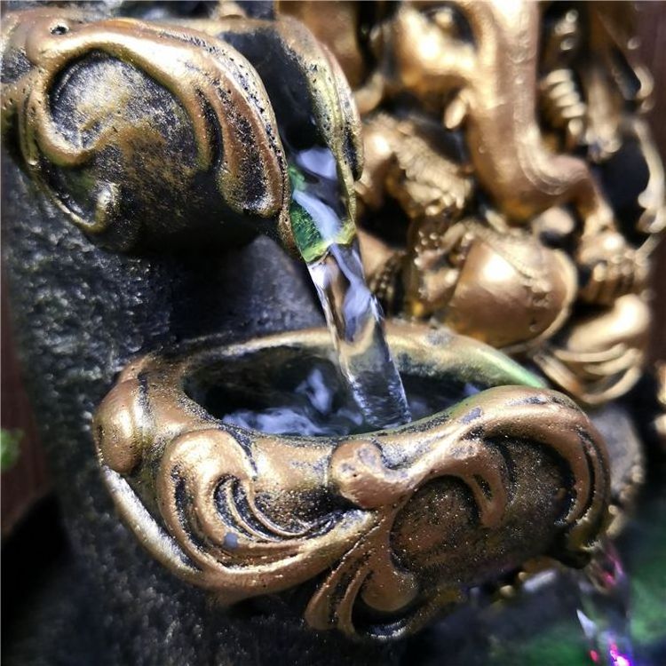 Home Decor Feng Shui Water Fountain Thai Elephant God Fuentes De Agua Buda Led Buddha Fountain Indoor