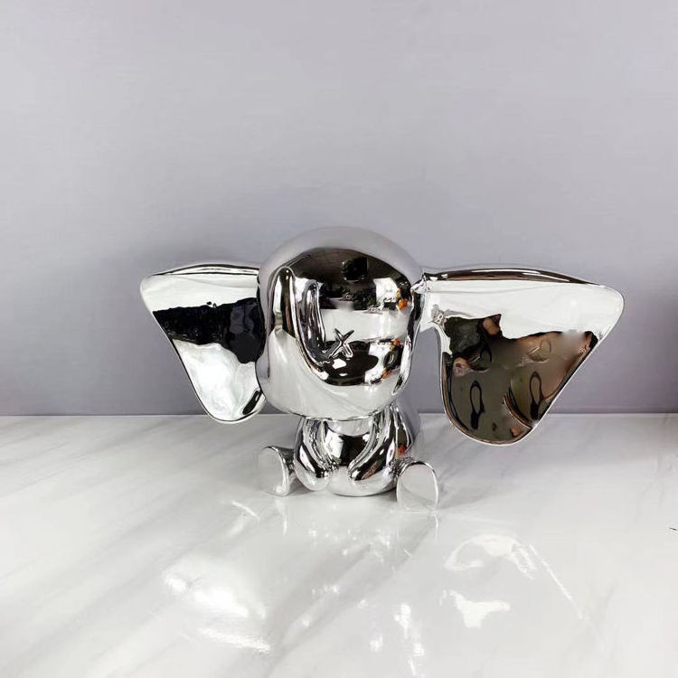 Elephant Home Decor Ornament Plating Glitter Estatuas De Elefante Nordic Silver Resin Cute Big Ear Elephant Figurine Home Decor