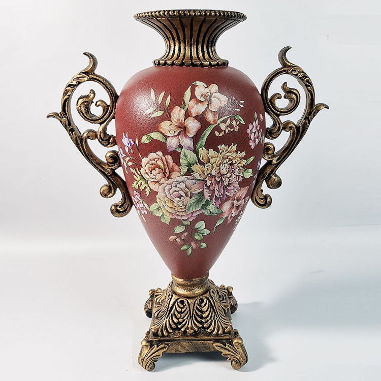 Painted Flowers Resin Vase House Decoration Elegance Jarrones Grandes Alto De De Lujo Home Decor Antique European Vase