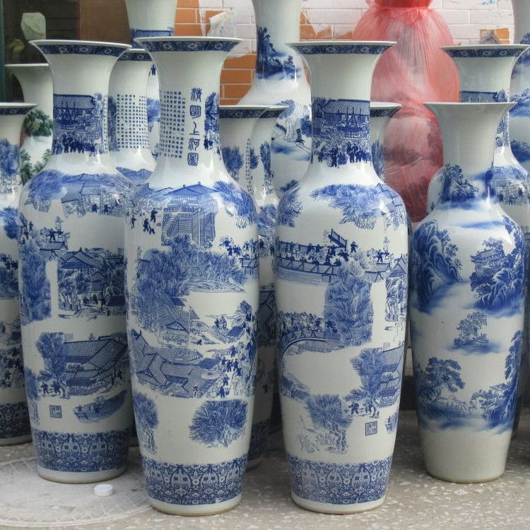 Floor Vase Chinese Antique Big Floor Vases Large Jarrones Chinos Imitate Blue And White Porcelain Vase Hotel Home Decor