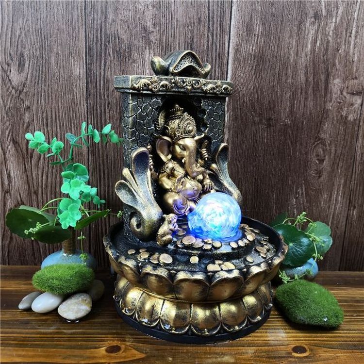 Luxury Thai Feng Shui Business Wealth Home Shop Decoration Creative Ganesha Water Fountain