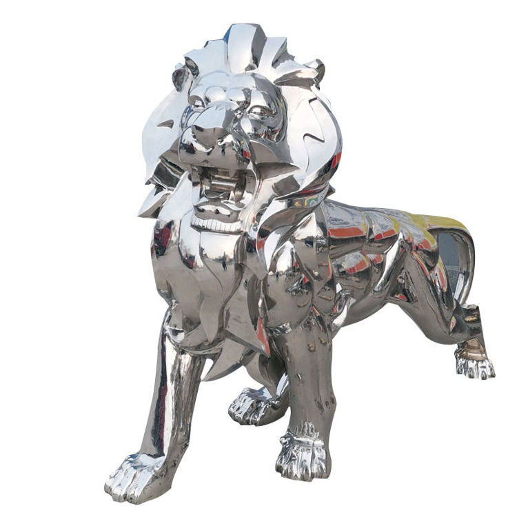 Company Building City Big Landscape Decoration Animals Sculpture Mirror Polished Stainless Steel Lion Statue For Outdoor Mall