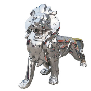 Company Building City Big Landscape Decoration Animals Sculpture Mirror Polished Stainless Steel Lion Statue For Outdoor Mall