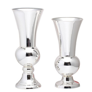 Wholesale Silver Plated Metal Wedding Vases Centerpieces Decoration 2021 Hot Selling Mariage Table  Trumpet Vase