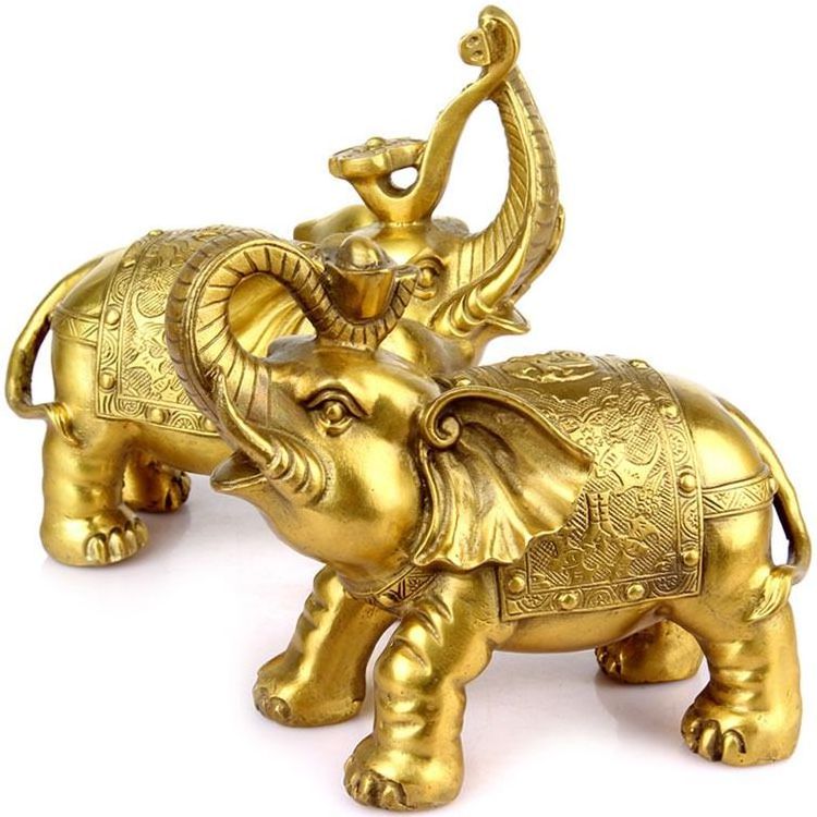 High End Small Golden Elephant Statue Home Fengshui Decoration Elefantes Metal Brillosos Luxury Bling Elephant Decor