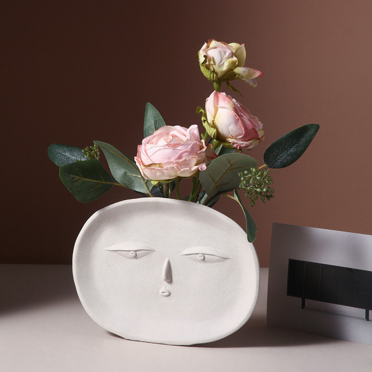 Creative Vasos De Flores White Ceramic Human Face Vases