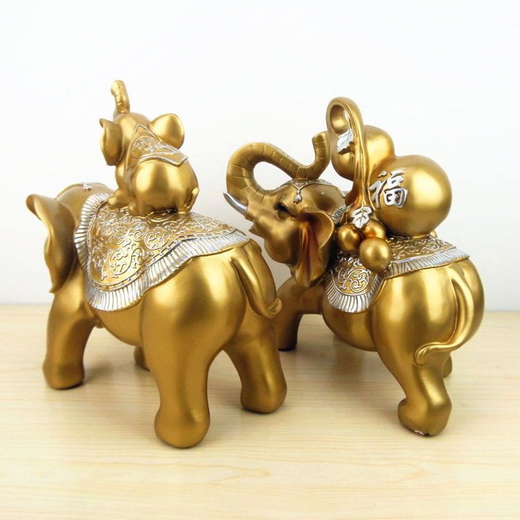 Luxury Gold Good Luck Elephant Home Office Decor 2 Pcs Elefante Dorado Para El Hogar Europe Small Elephants Animal Statues