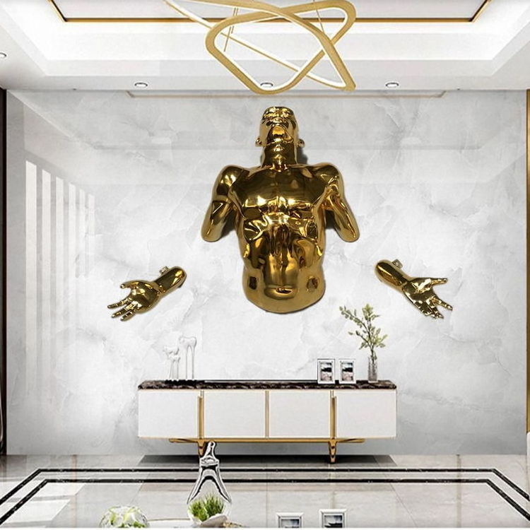 Through Wall Men Wall Art Sculpture Unique Night Club Mural Decor Luxury Gold Silver Wall Art Decor For Hotel Shop Bar