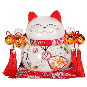 Wholesale Dropship Japanese Cat Statue Ceramic Figurine Home Decor Lucky Cat Maneki Neko