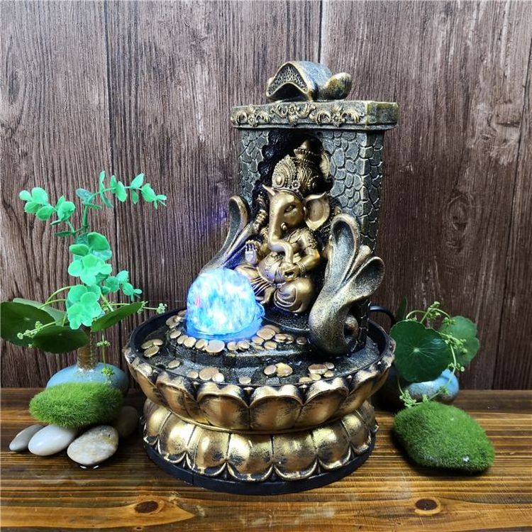 Luxury Thai Feng Shui Business Wealth Home Shop Decoration Creative Ganesha Water Fountain