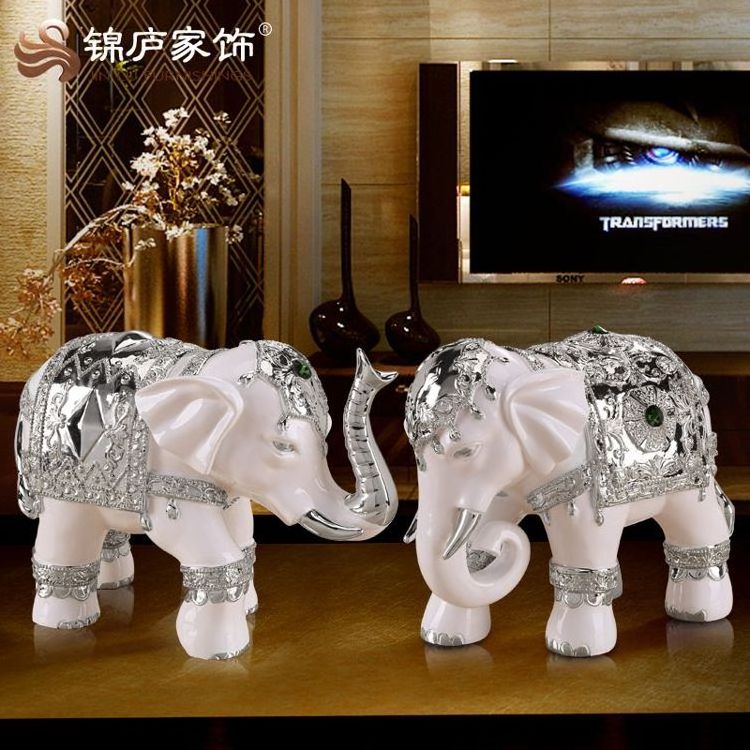 Hot Sell European Style Lucky Home Accessories Living Room Decor Gift Luxury Office Elefants Adorn 2 Elephant Figure Set