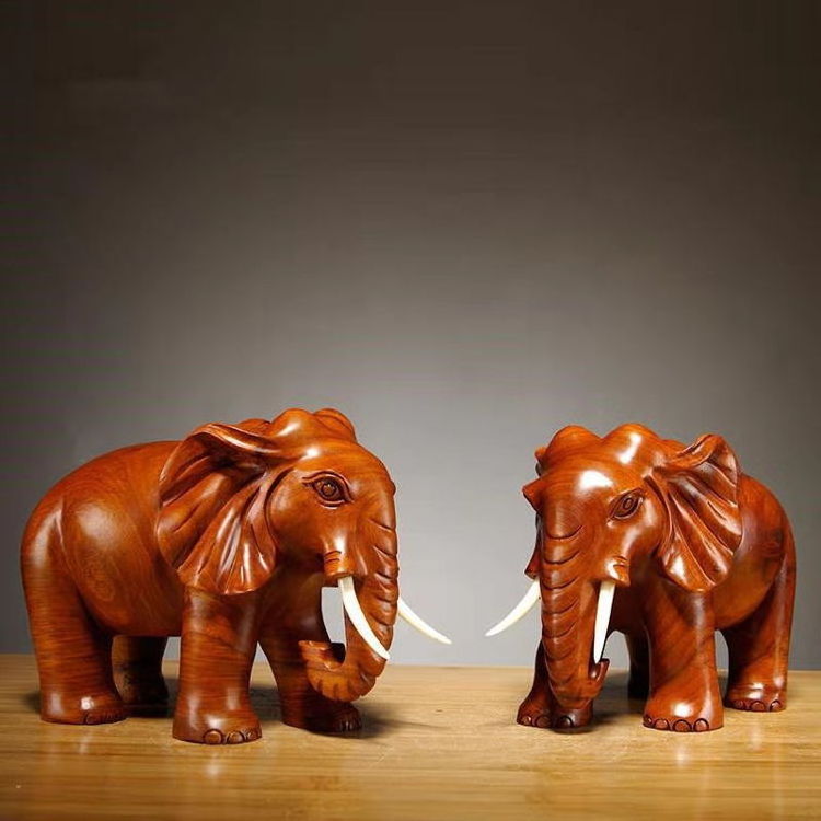 Hot Sell Fengshui Lucky Crafts Home Office Desk Table Decoration Figuras De Elefantes Antique Wood Elephant Figurines