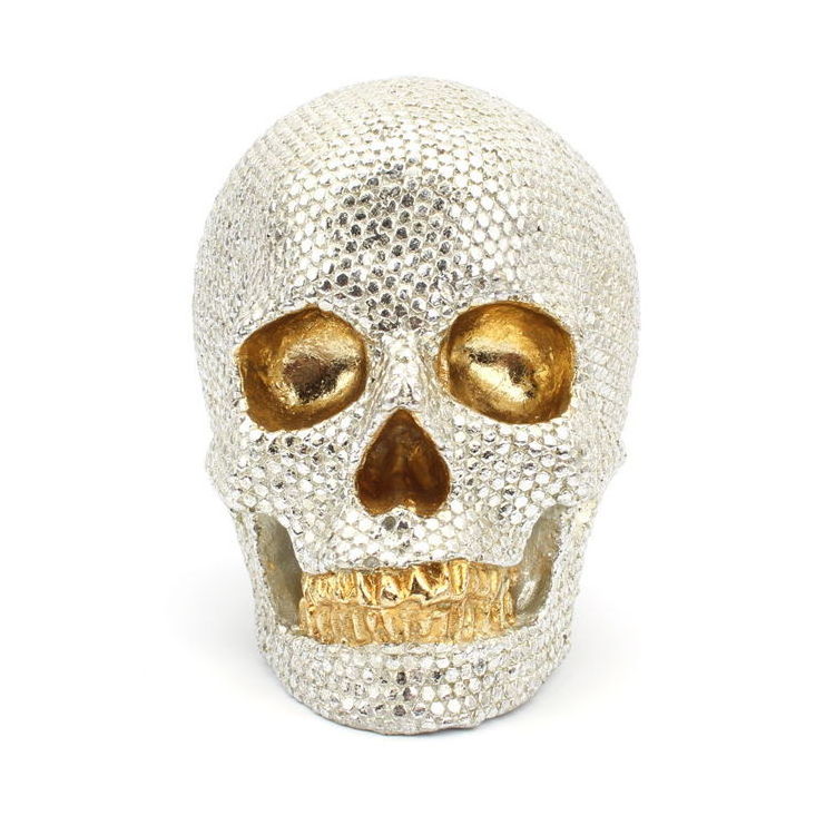 Halloween Decor Hot Sell Cheap Small Funky Resin Skull Car Decoration Sliver Sequin Skull Head Halloween Home Decor