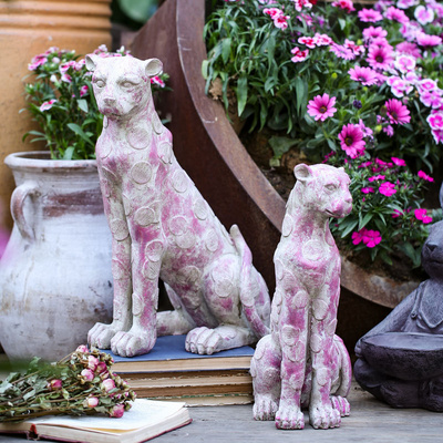 Pink Color Wholesale Resin Animal Shop Decoration Large Leopard Garden Statues