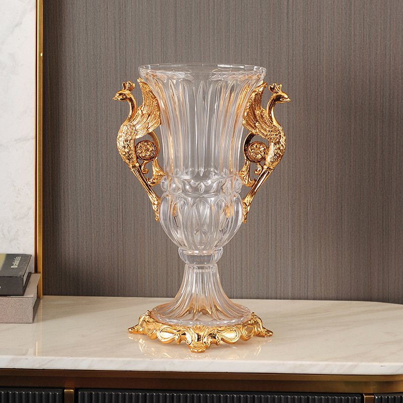 Wholesale Fashion Modern Home Decor Glass Flower Vase European Style Peacock Decoration Clear Glass Vase