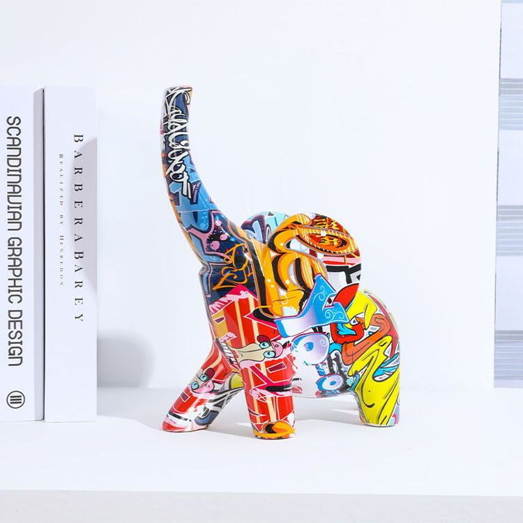 Latest Design Art Decorative Figure Home Living Room Olifant Beeld Ornament Abstract Art Resin Graffiti Elephant Statue