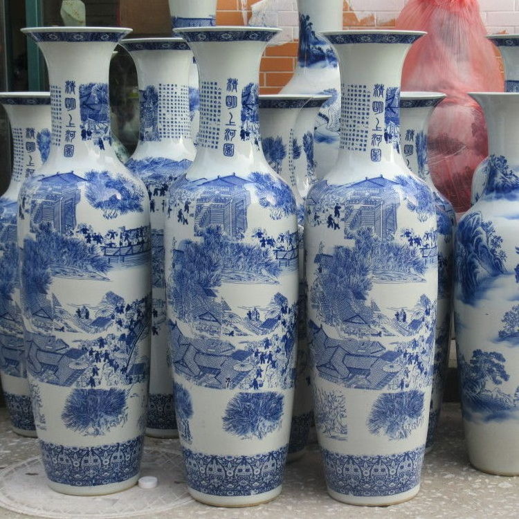 Floor Vase Chinese Antique Big Floor Vases Large Jarrones Chinos Imitate Blue And White Porcelain Vase Hotel Home Decor