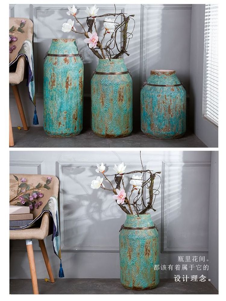 Creative Unusual Shape Office Decor Vase Unique Jarron Grande De Piso Blue Painted Floor Stand Big Vases For Home Decor