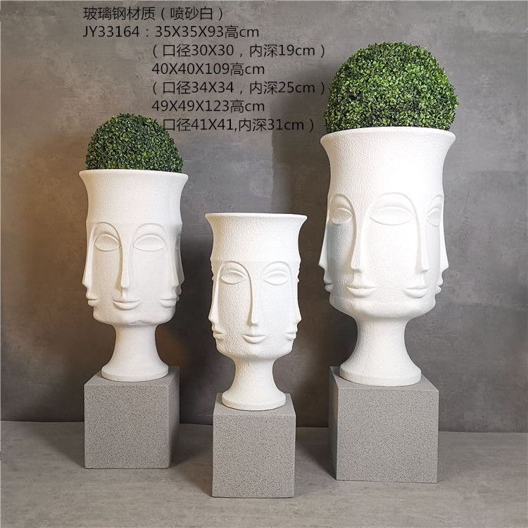 Floor Vase Nordic Style White Frp Sandblasting Vasi Giganti Abstract Ornaments Large Face Big Floor Pot Vase For Decorations