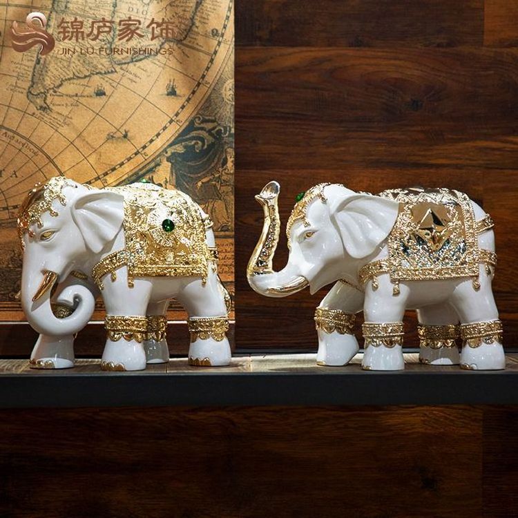 Hot Sell European Style Lucky Home Accessories Living Room Decor Gift Luxury Office Elefants Adorn 2 Elephant Figure Set