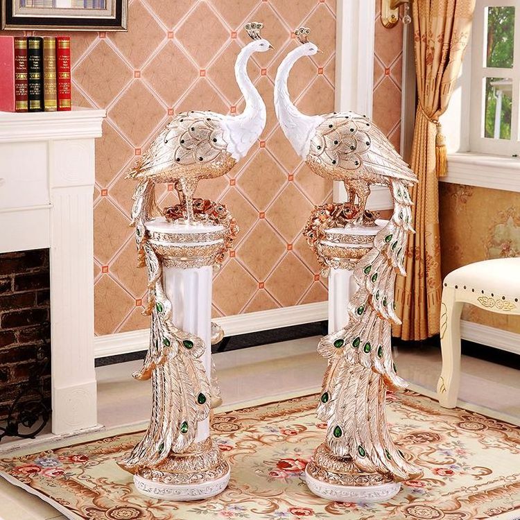 Modern Peacock Ornaments Resin Crafts Luxury Living Room Floor Stand Peacock Decor 2021 Latest Decoration For Wedding Event