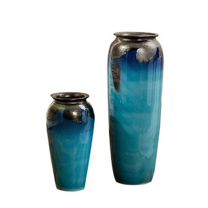 Floor Vase Bell Mouth Blue Kiln Change Ceramic Vase Set MoFdern Jarrones Decorativos Para Sala Stand Flower Vase For Living Room