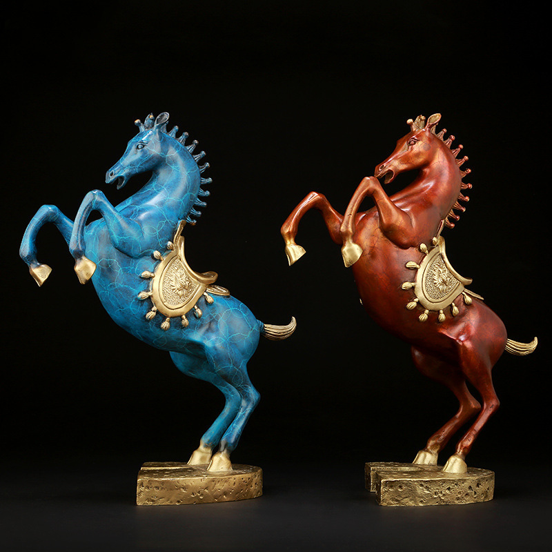 Dropship Chinese Small Metal Crafts OEM Custom Blue Brown Brass Copper Bronze Horse Statue