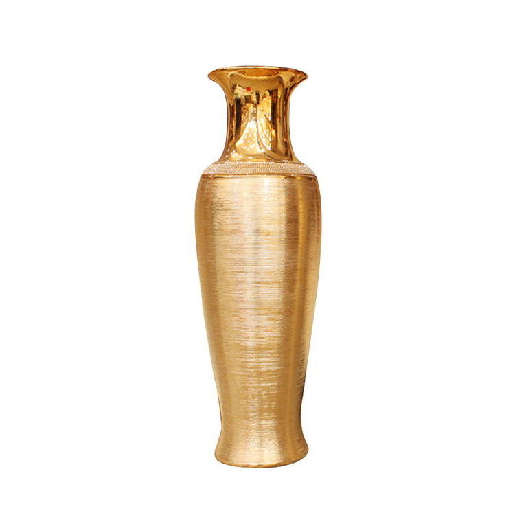 Floor Vase Fashion Livingroom Decoration Vase Wedding Jarrones Decoracion Grandes Electroplated Ceramics Large Floor Gold Vase