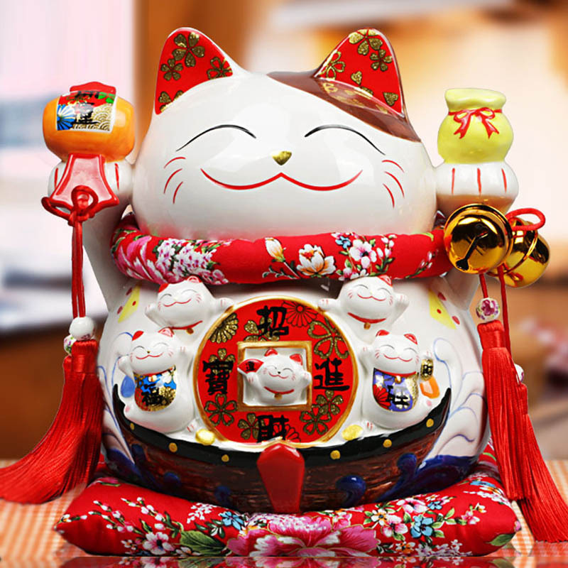 Wholesale Dropship Japanese Cat Statue Ceramic Figurine Home Decor Lucky Cat Maneki Neko