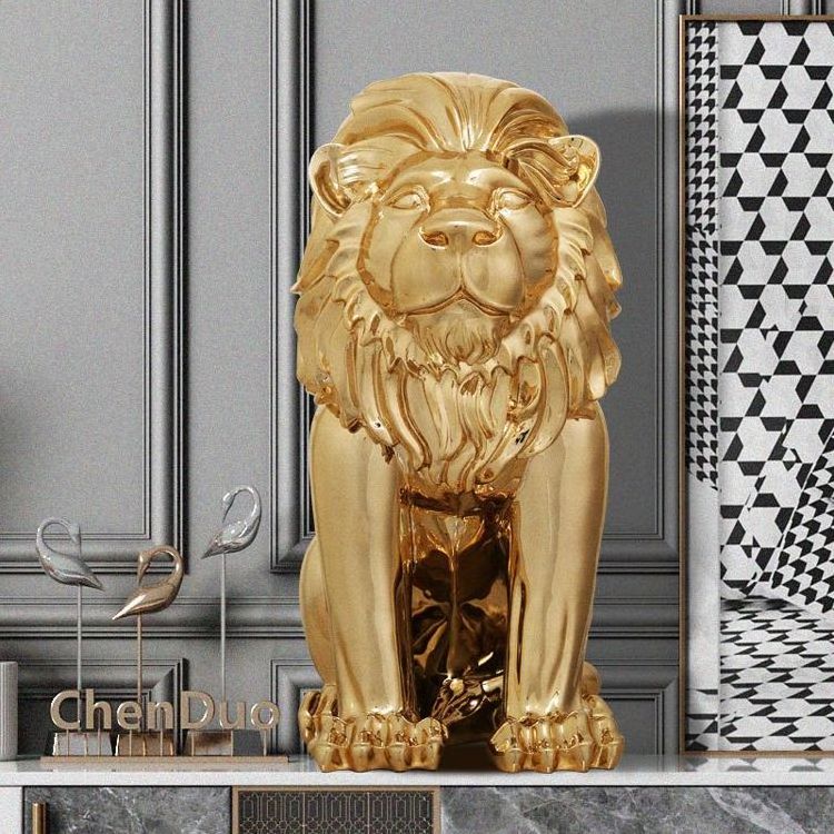 Lion Luxury Cartoon Style Polyresin Resin Crafts Living Room Home Accessories House Decoration Gold Medium Sized Lion Statue