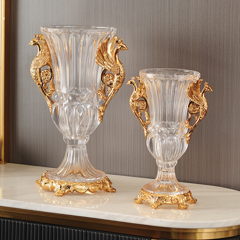 Wholesale Fashion Modern Home Decor Glass Flower Vase European Style Peacock Decoration Clear Glass Vase