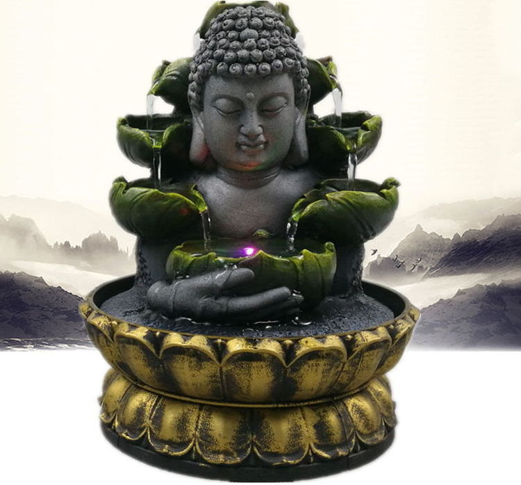 Buddha 2021 Feng Shui Product Creative Resin Crafts Buda Fountain Home Office Decoration Elegant Buddha Welcome Statue