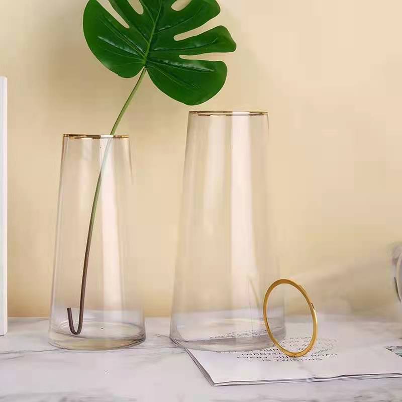 Nordic Vase Modern Wedding Decoration Table Flower Vases Golden Edge Clear Jarrones Chinos Baratos Table Small Bud Vase