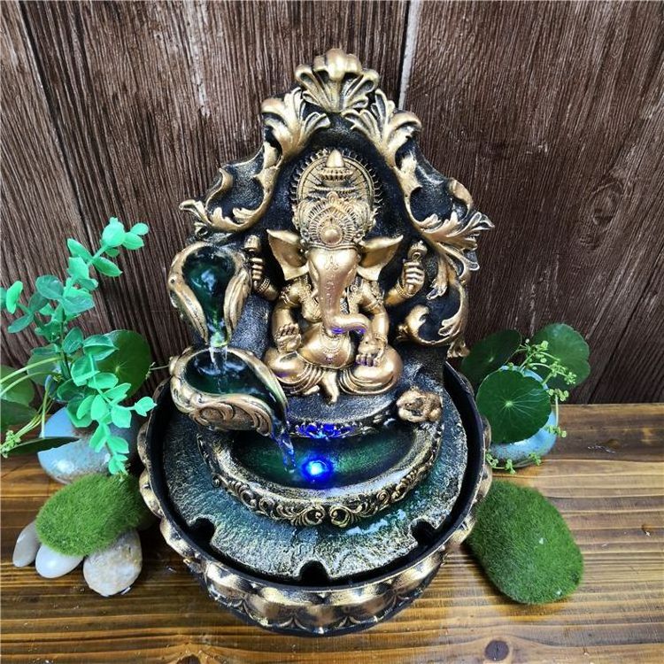 Home Decor Feng Shui Water Fountain Thai Elephant God Fuentes De Agua Buda Led Buddha Fountain Indoor