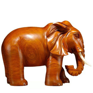 Hot Sell Fengshui Lucky Crafts Home Office Desk Table Decoration Figuras De Elefantes Antique Wood Elephant Figurines