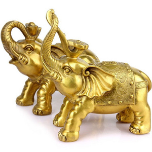 High End Small Golden Elephant Statue Home Fengshui Decoration Elefantes Metal Brillosos Luxury Bling Elephant Decor