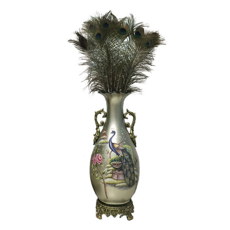 Floor Vase High End Painted Resin Peacocks Vase Elephant Pedestal Jarrones Grandes De Suelo Tall Luxury Floor Vase With Handle