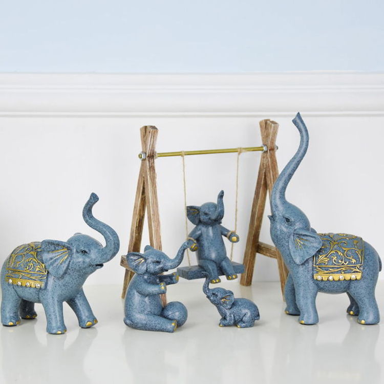 Modern Living Room House Decoration Creative Wedding Gift Elefante Estatua Cute Resin 5 Elephant Family Home Decor Retail