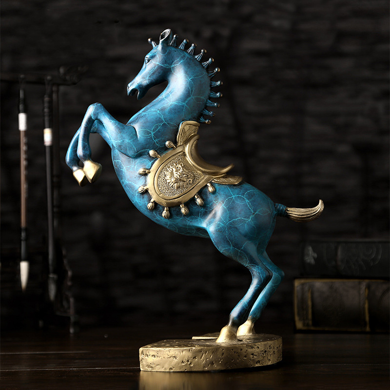 Dropship Chinese Small Metal Crafts OEM Custom Blue Brown Brass Copper Bronze Horse Statue