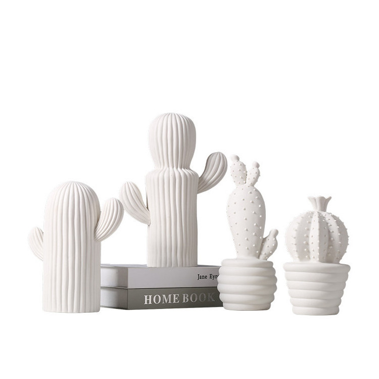 Nordic Crafts Cactus Sculpture Modern Home Decoration White Ceramic Cactus Ornaments