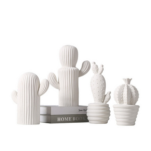 Nordic Crafts Cactus Sculpture Modern Home Decoration White Ceramic Cactus Ornaments