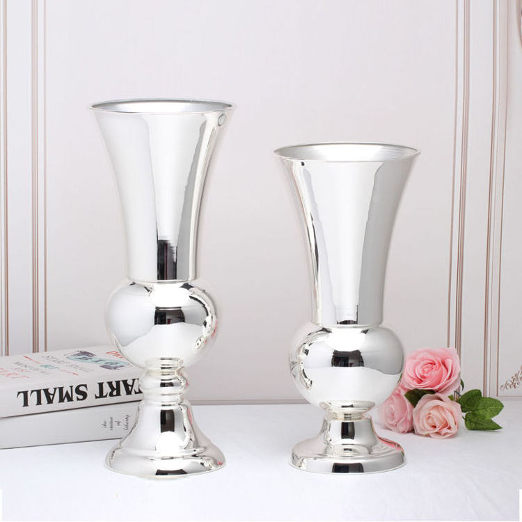 Wholesale Silver Plated Metal Wedding Vases Centerpieces Decoration 2021 Hot Selling Mariage Table  Trumpet Vase