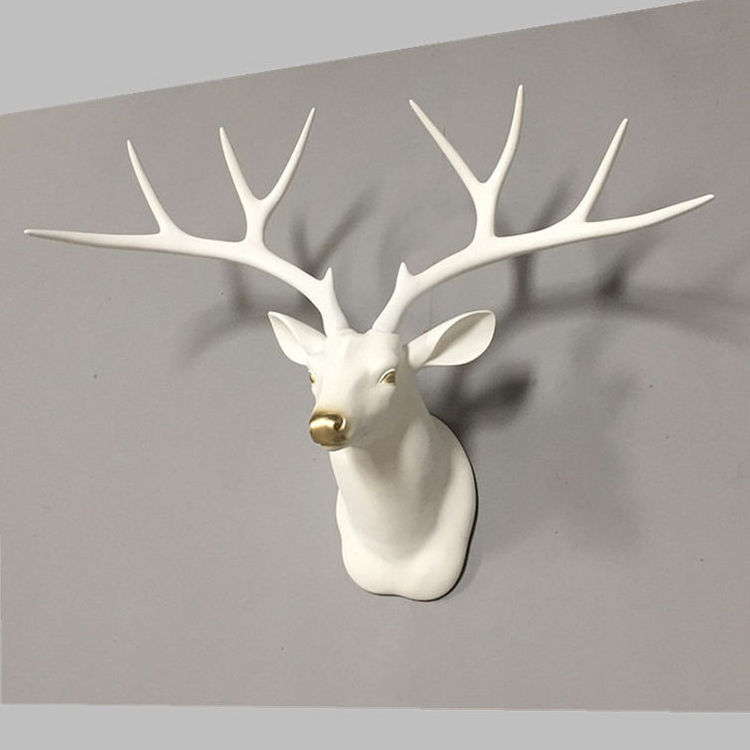 Lifelike Horse Deer Rhinoceros Head Wall Hanging Home Decor White Gold Resin Decoration Murale 3D Modern Animals Wall Decor