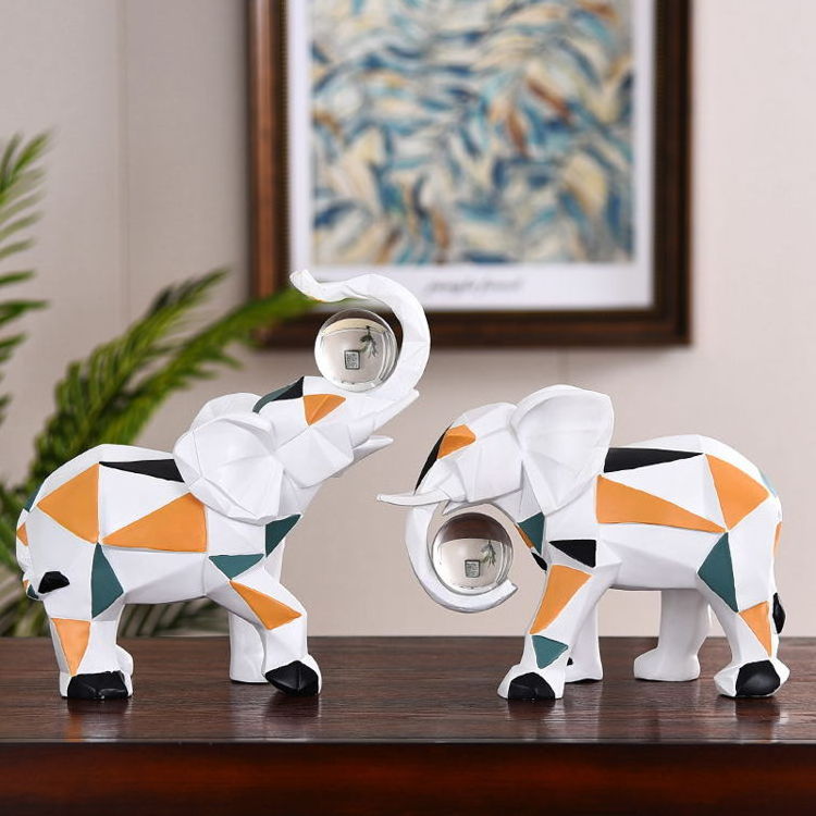 Creative Wedding Couple Elephant Home Decoration Gifts Geometry Elefante Adorno Home Office Desktop Elephant Sculpture