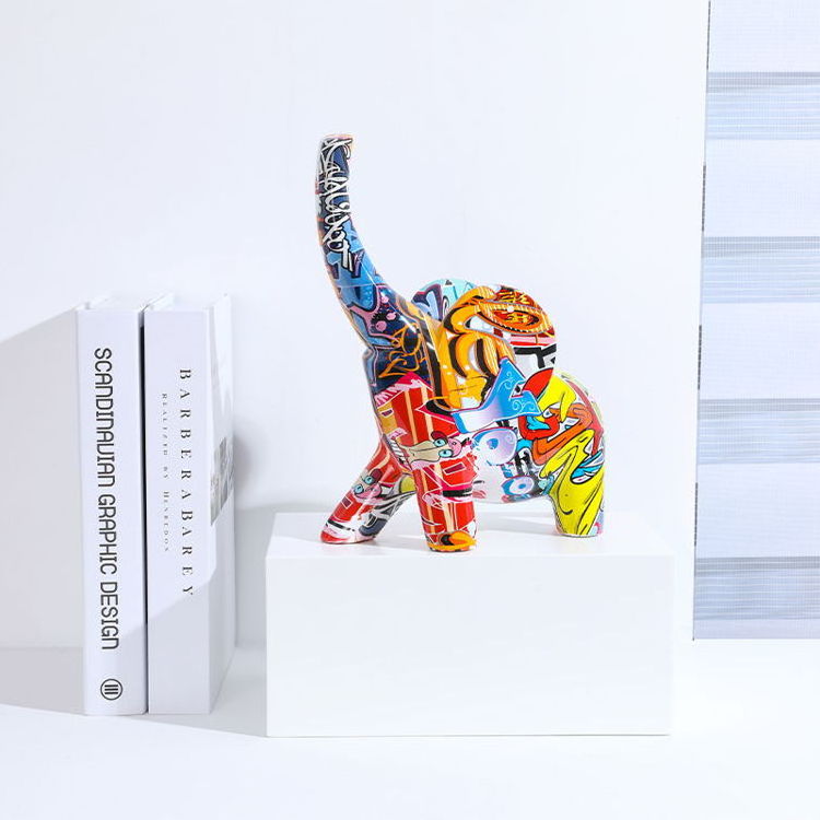 Latest Design Art Decorative Figure Home Living Room Olifant Beeld Ornament Abstract Art Resin Graffiti Elephant Statue