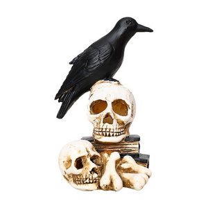 Halloween Decor Hot Sell Cheap 3D Crow Resin Skull Led Lamp Festival Home Decor Creative Scary Halloween Garden Decoration