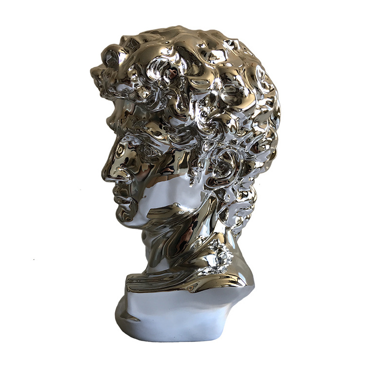 Silver Chrome Plated Resin Escultura David Bust Heykel Buste David Sculpture Bust