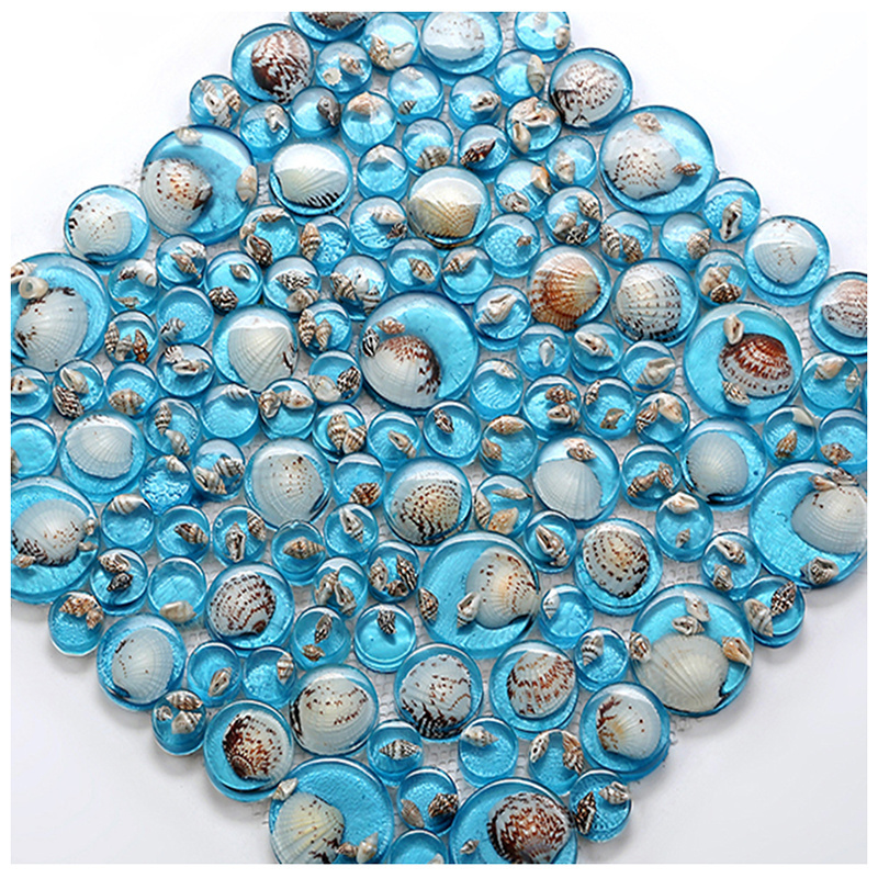 Mediterranean Shell Mosaic Background Wall Tiles Swimming Pool Resin Blue Fish Pond Bar Wall Decoration