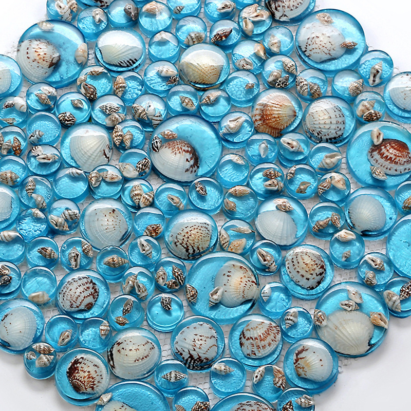 Mediterranean Shell Mosaic Background Wall Tiles Swimming Pool Resin Blue Fish Pond Bar Wall Decoration