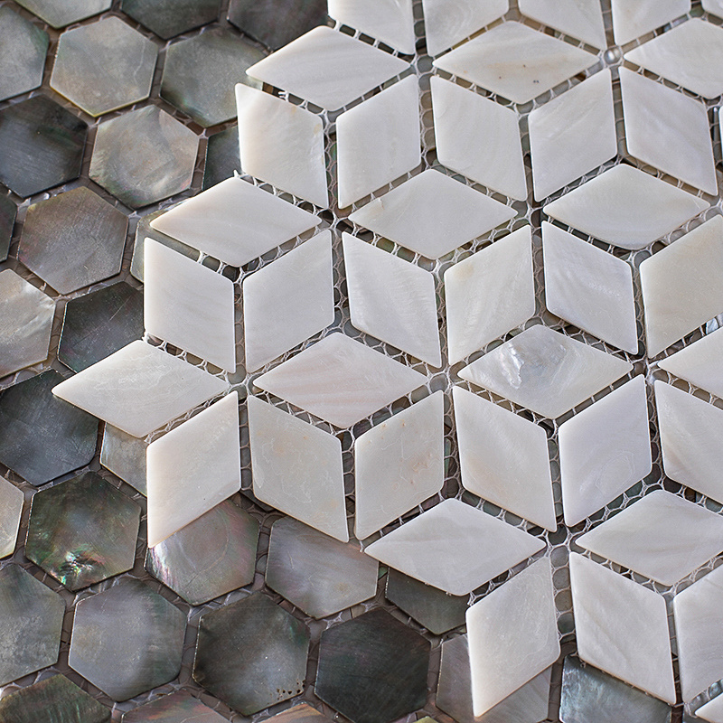 Natural Rhombus  Mother of Pearl Tile, Peel and Stick Seam Shell Mosaic Tile for Kitchen Backsplash